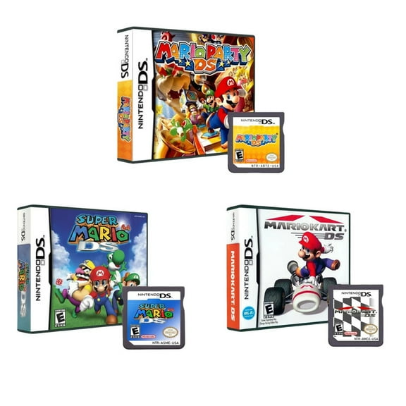 Set of 3 Mario Party DS+Mario 64 Ds+Mario Kart Ds US Version Video Game Cartridge(with Packaging)3ds Game Cards