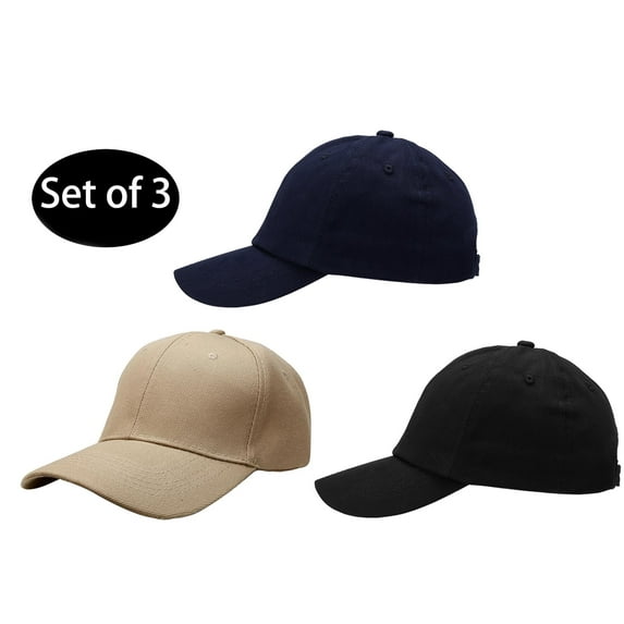 Baseball Hat Set of 3, Classical Mens Women Ball Cap, Solid Cotton Cap Low Profile Hats, Black Blue & Khaki for Running Workouts All Seasons Outdoor Sports