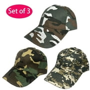 Set of 3 Men Baseball Cap Tactical Camo Caps Loop Adjustable Nylon Hat Set of 3