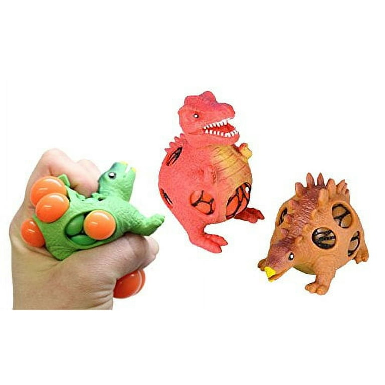 Set of 3 Mesh Dinosaur Squeeze Stress Ball - Sensory, Stress, Fidget Toy -  Squishy Toy 