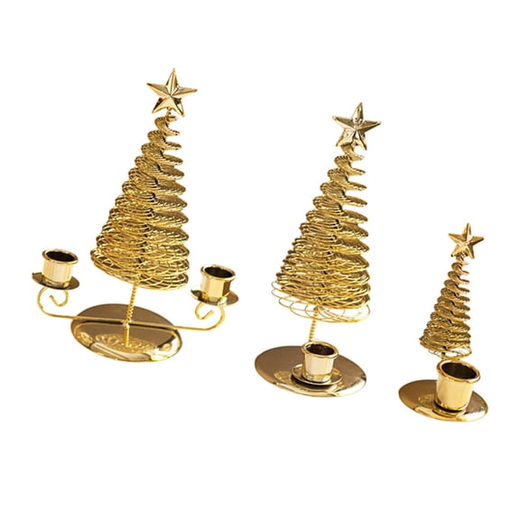 Set of 3 Metal Christmas Pine Tree Candleholder Holiday Seasonal Decorative Piece Easy Cleaning Home Celebration Accent