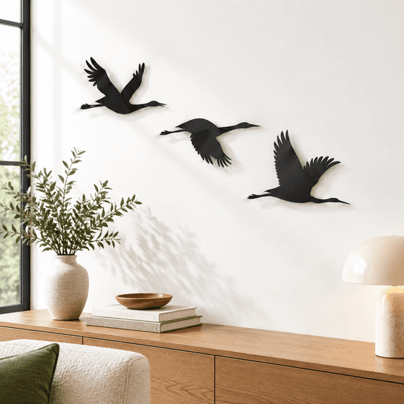 Set of 3 Metal Crane Bird Wall Art, 12 Inch Steel Indoor Outdoor ...