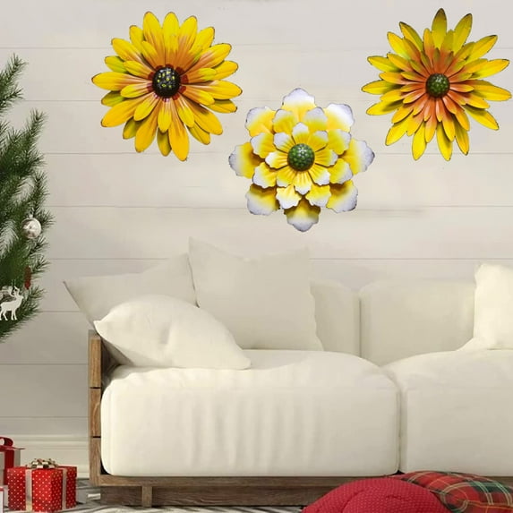 Set of 3 Metal Flowers Wall Decor Art for Bathroom Kitchen Room Bedroom Living Room Porch 12 Inch