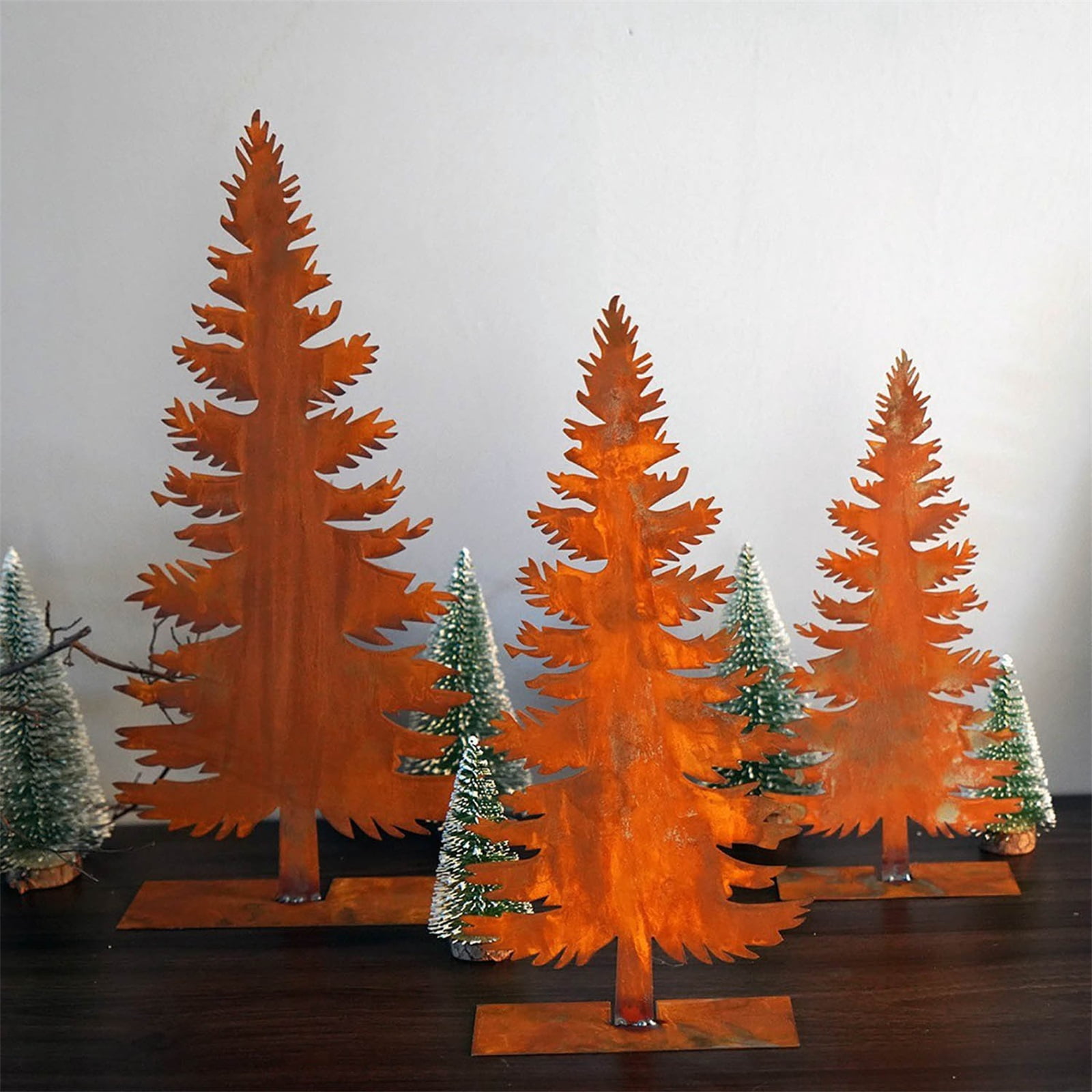 Set of 3 Metal Pine Tree Decor, Rustic Christmas Evergreen Trees with ...