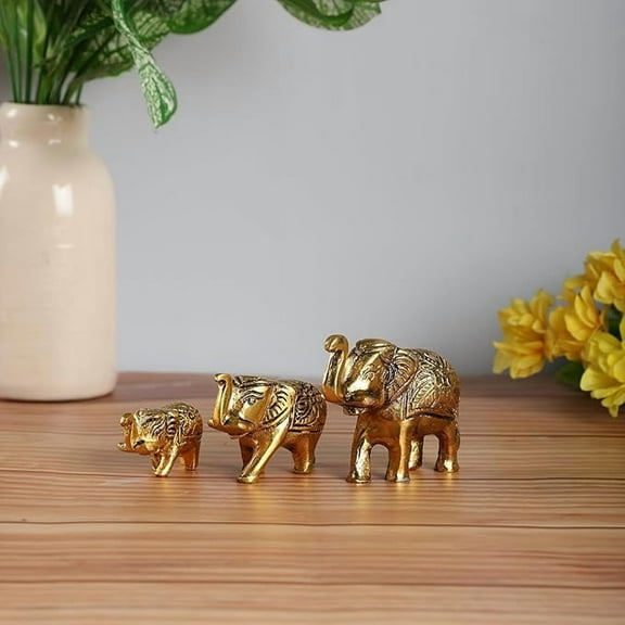 Set of 3 Metal Trunk Up Elephant Family Showpiece | Elephant Statue for Good Luck | Home Decor Items