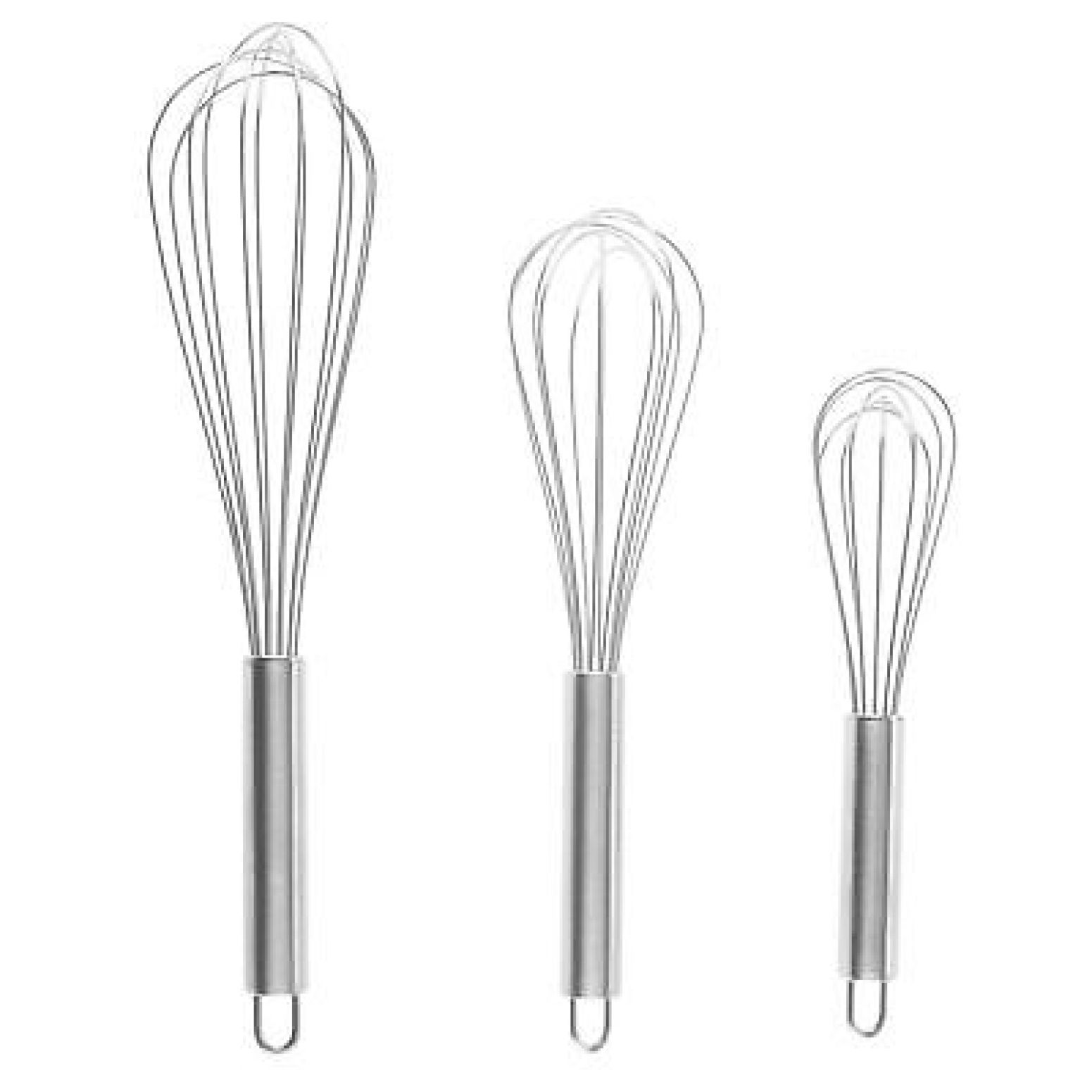 Set of 3 Metal Wire Stainless Steel Whisks 12 10 and 8 Inches