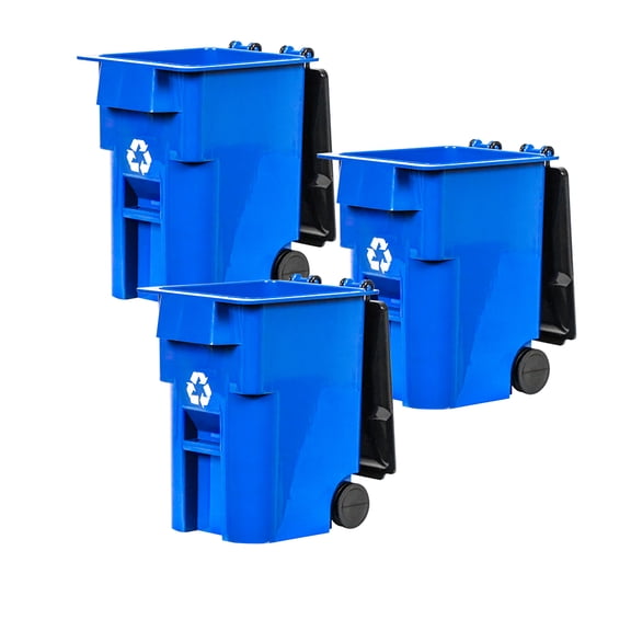 Set of 3 Mini Blue Recycling Trash Cans With Lid & Wheels for WWE & AEW Wrestling Figures
