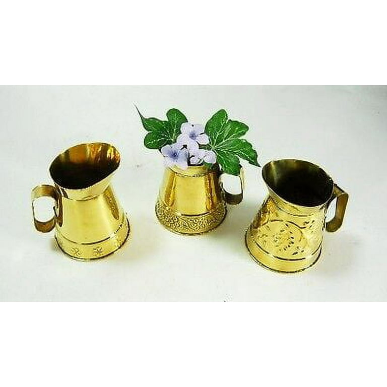 Set of 3 Mini Brass Pitchers with handle floral wedding flowers shower party
