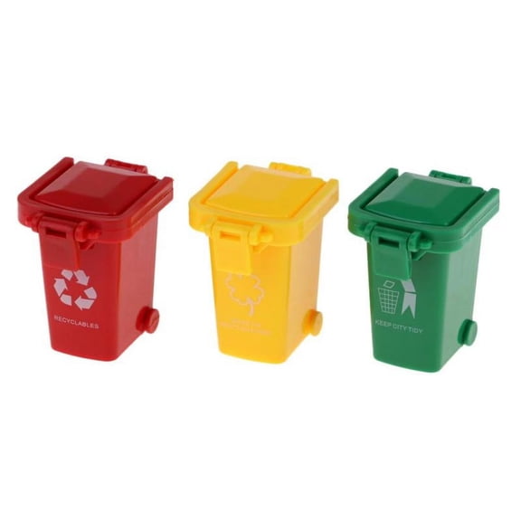 Set of 3 Mini Curbside Trash and Recycle Can Set Pencil Cup Holder (Green,Yellow,Red), Fun Playing, Novelty and Party Favors