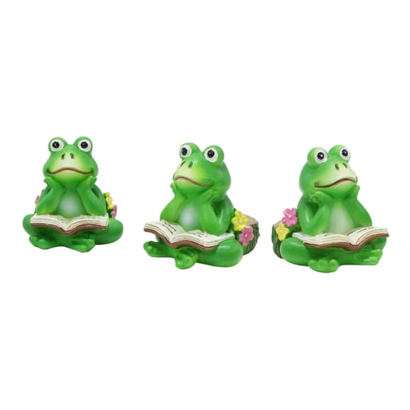 Set of 3 Miniature Frogs Statues Planter Risers for Flower Pot Drainage Support Feet and Garden Landscpe Decorations