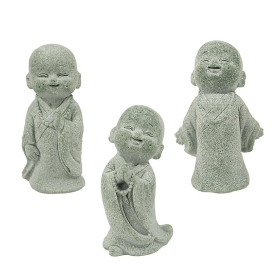 hejhncii Set of 3 Miniature Monk Statues Resins Figurine Ornaments for Home Garden Decors