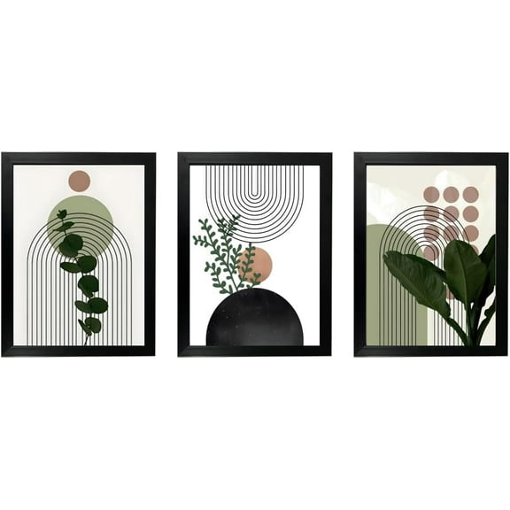 Set of 3 Modern Abstract Green Plants Leaf Sun Lines Wall Boho Art Canvas Painting Posters Prints Pictures Living Room Decor wall art No Frame