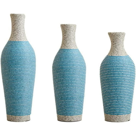 Set of 3 Modern Decorative PVC Vases, Stylish Floor Vases for Home Décor, Elegant Flower Stand for Living Room, Office, or Hallway, Blue