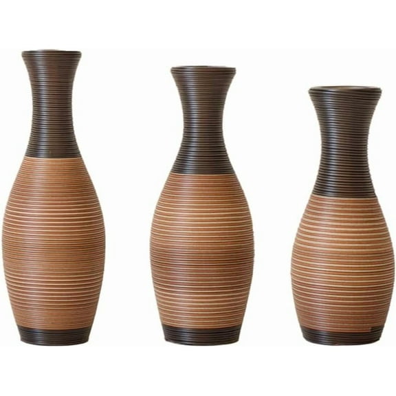 Set of 3 Modern Decorative PVC Vases, Stylish Floor Vases for Home Décor, Elegant Flower Stand for Living Room, Office, or Hallway, Coffee & Brown