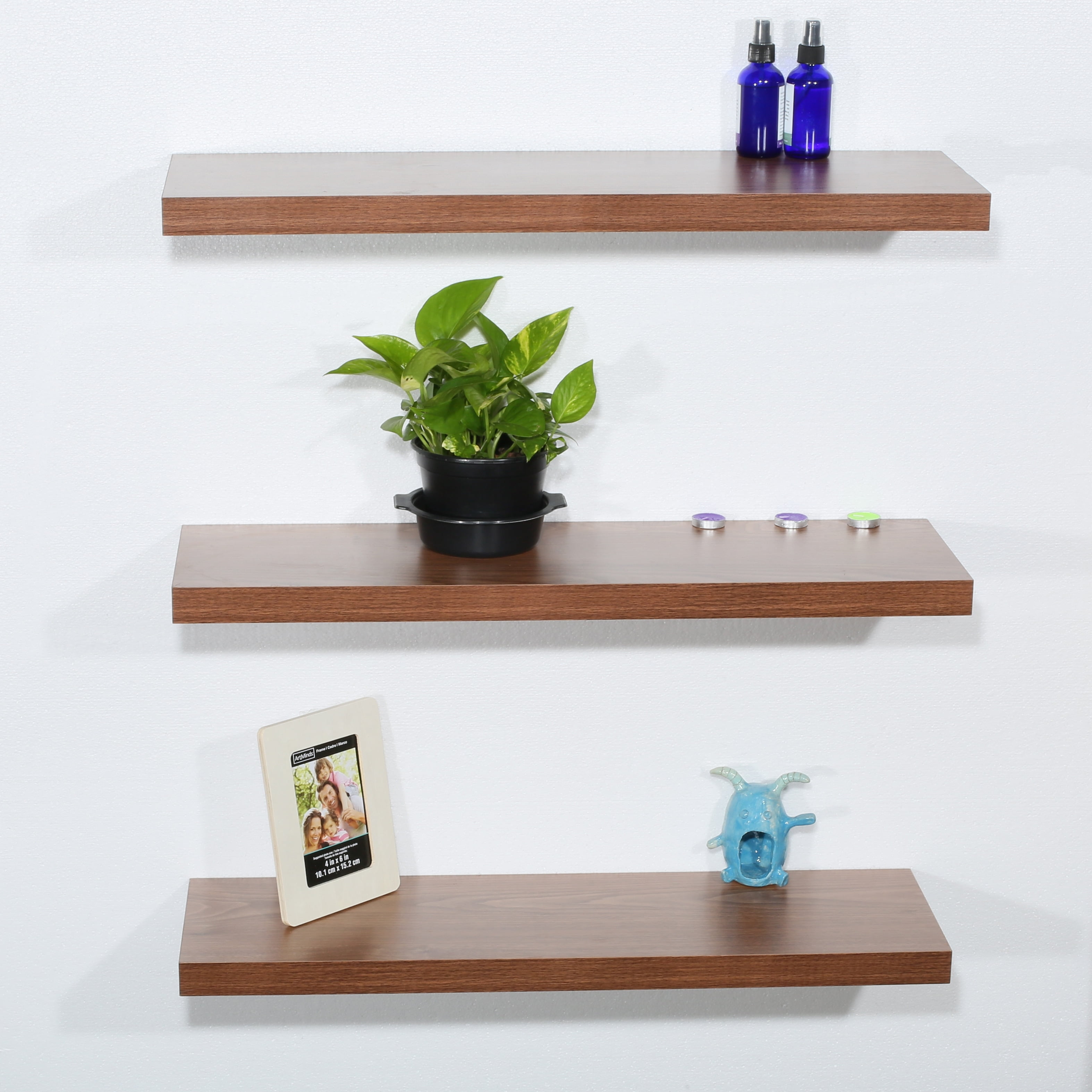 Set of 3 Modern and Contemporary JD Walnut Floating Shelves