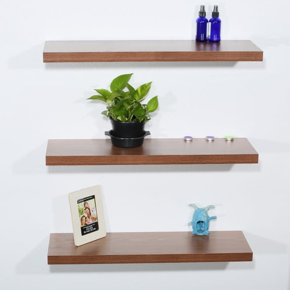 Set of 3 Modern and Contemporary JD Walnut Floating Shelves - 9.25*31.5*1.5 inches