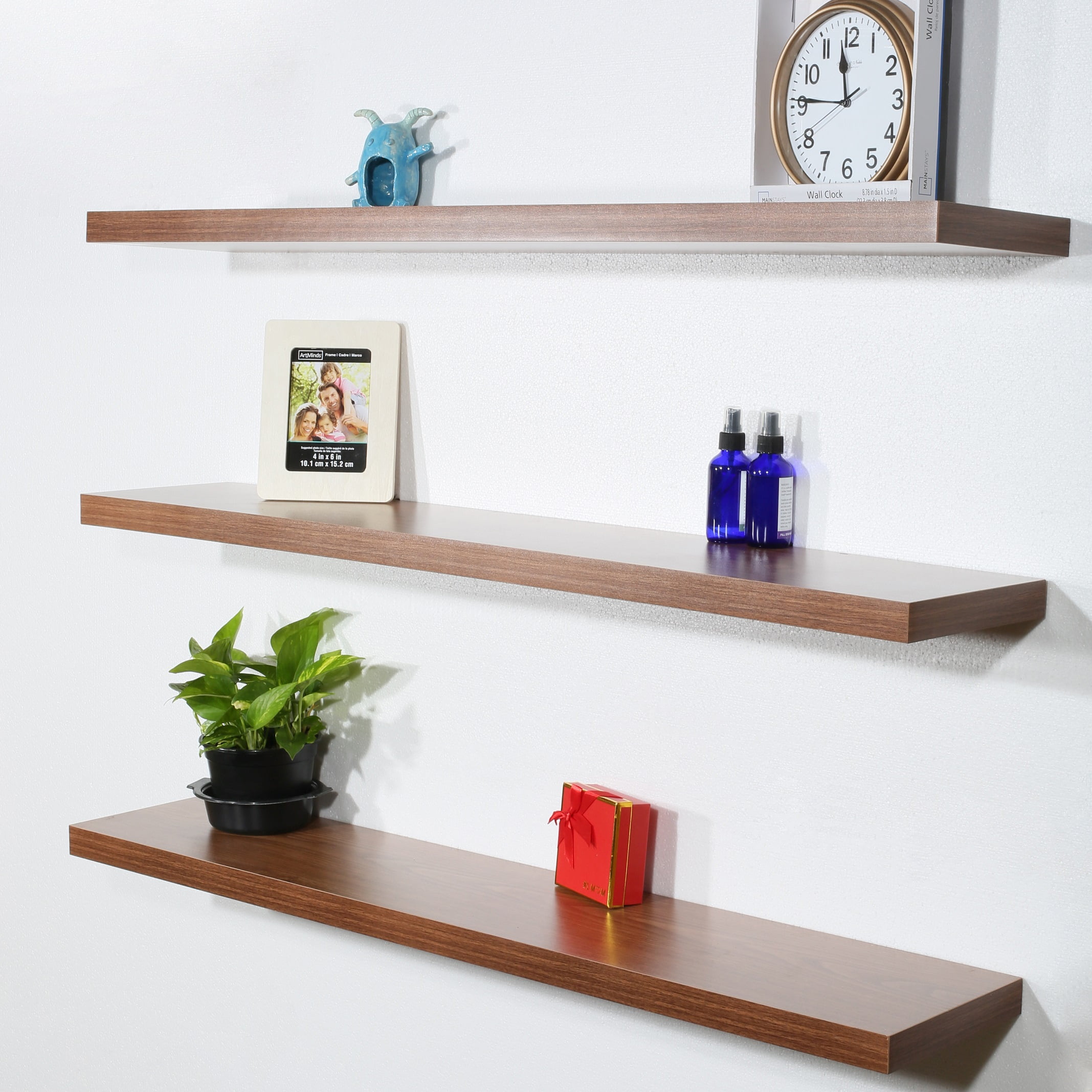 Set of 3 Modern and Contemporary JD walnut Floating Shelf - 47.24