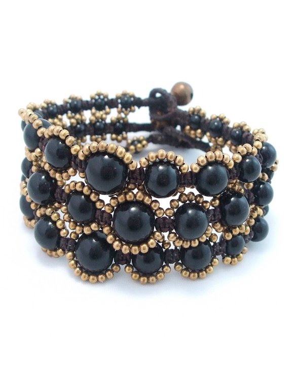 Set of 3 Moon Shadows Black Onyx One Strand Toggle Bracelet