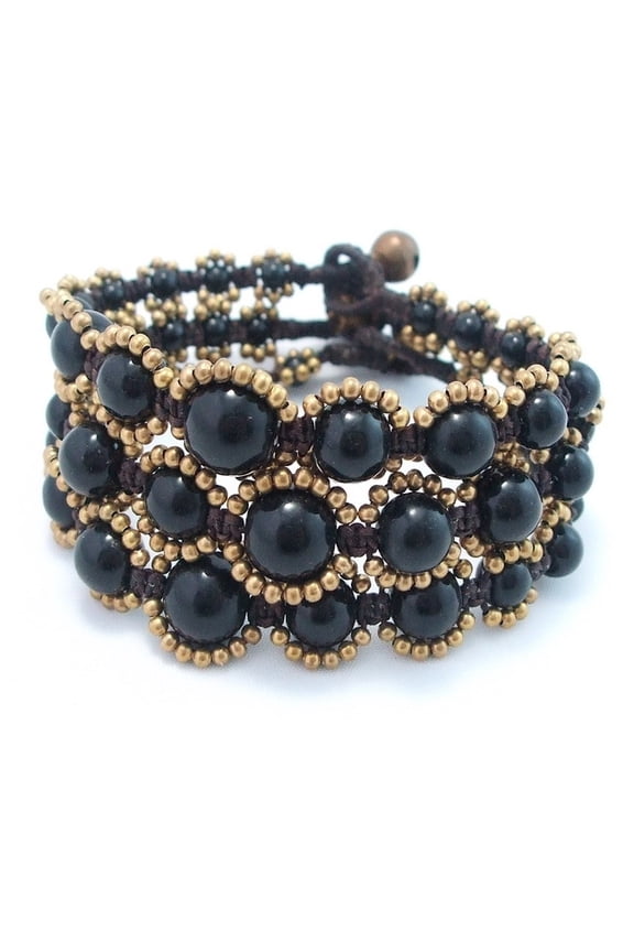 Set of 3 Moon Shadows Black Onyx One Strand Toggle Bracelet