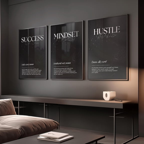 Set of 3 Motivational Wall Definition Art Prints for Men Masculine Gym Decor Office Prints Black Poster Prints Inspirational Wall Art, Poster Only