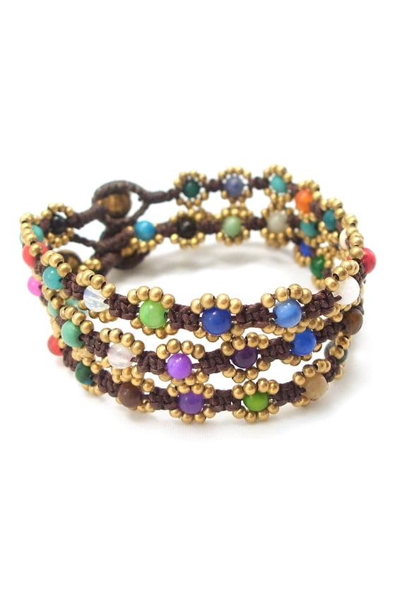 Set of 3 Multicolor Treasure Mix Stone Brass Beaded Bracelet