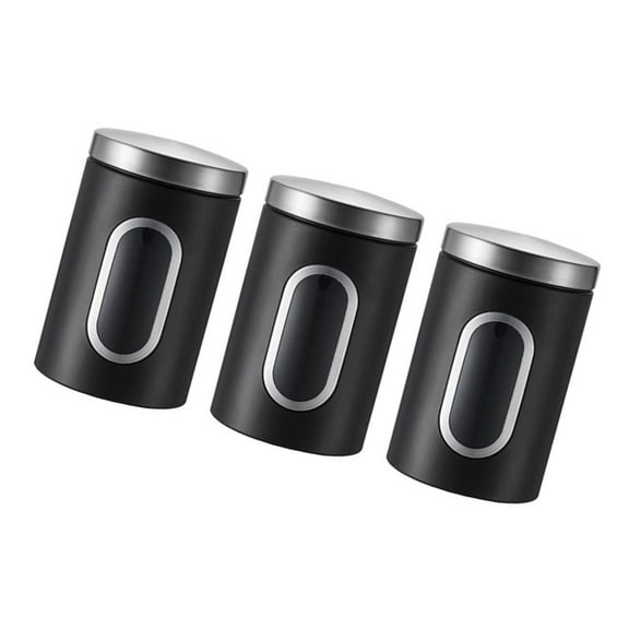 Set of 3 Multipurpose Chrome Finish Airtight Food Storage Container with Clear Window for Coffee and Sweeteners