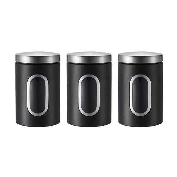 Set of 3 Multipurpose Chromes Finish Airtights Food Storage Containers Clear Window for Coffee and Sweeteners Organizers