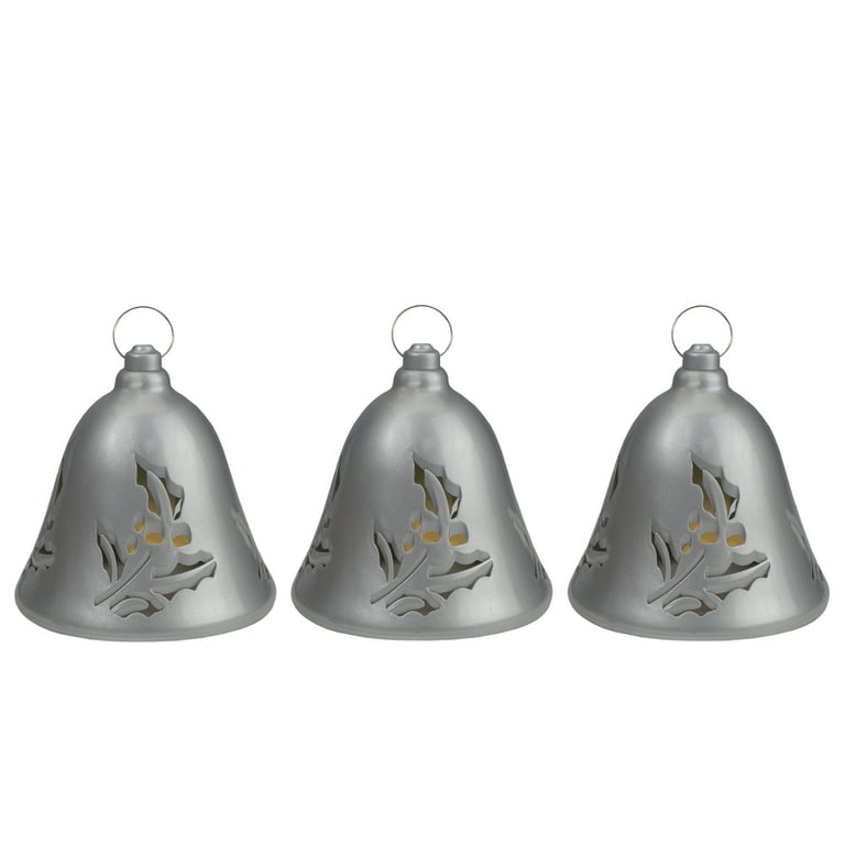 Northlight Set of 3 Musical Lighted Silver Bells Christmas Decorations, 6.5