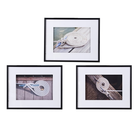 Set of 3 Nautical Rope Knot Wall Art, Black Framed Decor 30" x 24"