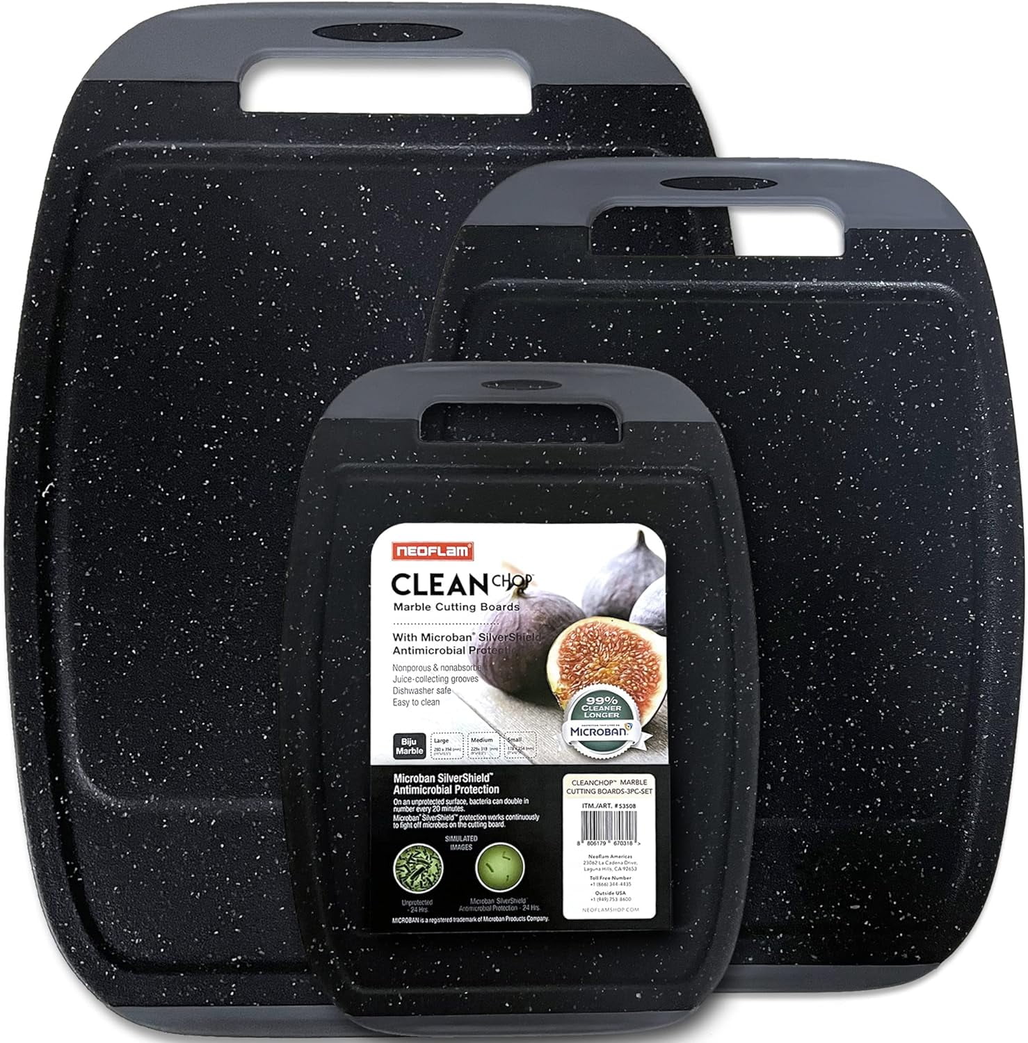 Neoflam Black Marble Plastic Cutting Board Set with Juice Groove