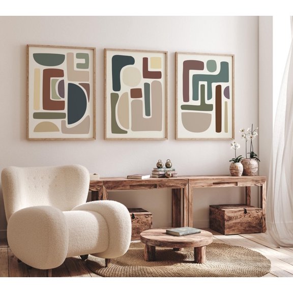 Set of 3 Neutral Abstract Prints Earth Tone ModernArt, Stretched Canvas