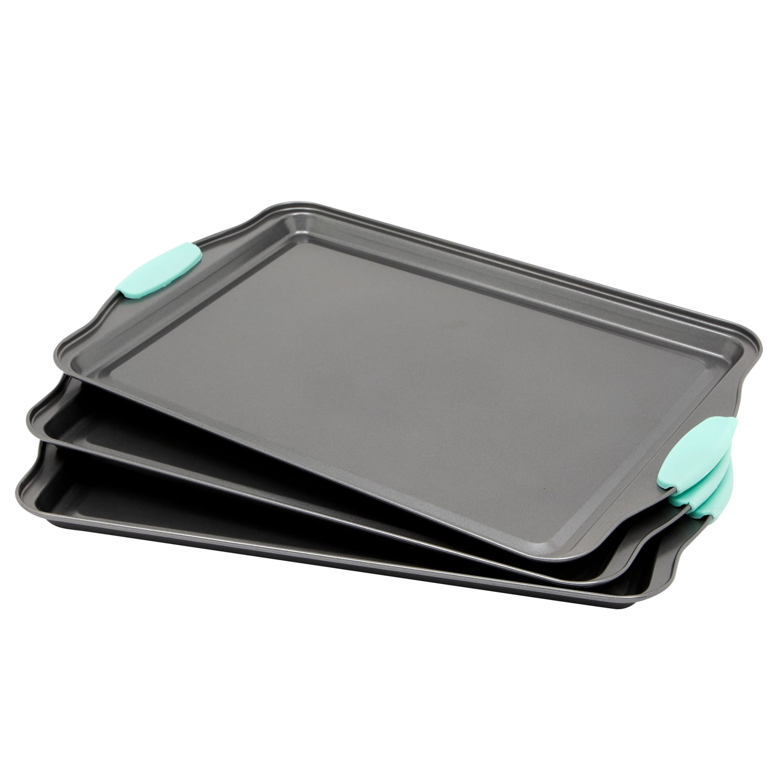 Set of 3 Nonstick Cookie Sheets for Baking, Bakeware Pans with Silicone  Rubber Handles, 10x14 inches