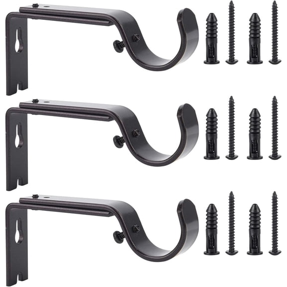 Set of 3 Oil Rubbed Bronze Adjustable Curtain Rod Brackets Rod Holders Heavy Duty Curtain Rod Brackets for 1 Inch Rod