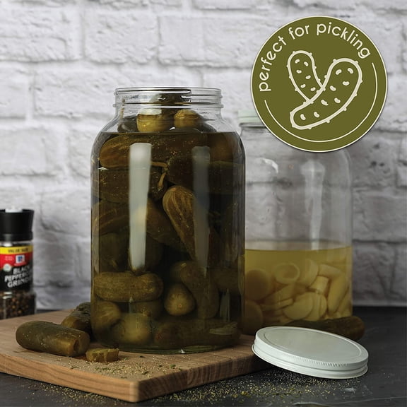 Set of 3 One Gallon Large Glass Jar with Lid – Wide‑Mouth Gallon Mason Jar for Sun Tea, Pickling, Kombucha – 1 Gallon Glass Jug Made in USA