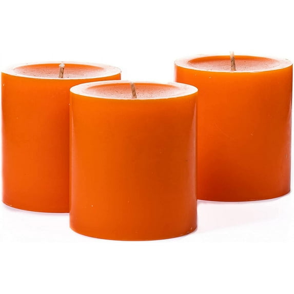 Set of 3 Orange Pillar Candles 3" x 3" Unscented for Weddings Home Holidays Relaxation Spa Church…