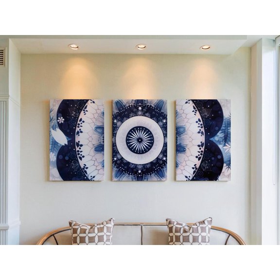Set of 3 Ornate Lace Mandala Wall Art, Crackle Texture Triptych Prints, Detailed Dotwork Decor, Elegant Geometric Home Gallery Set, Poster Only