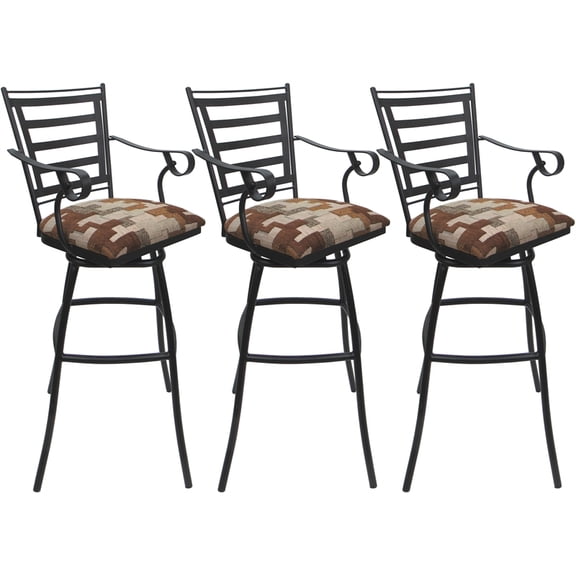 Set of 3 Outdoor Indoor Bar Stool 30" - Jenna Arms - Terracotta Fabric - Gray