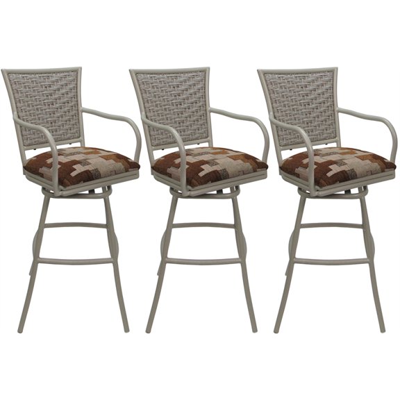 Set of 3 Outdoor Indoor Bar Stools - Erin Arms - Terracotta Fabric - Beige
