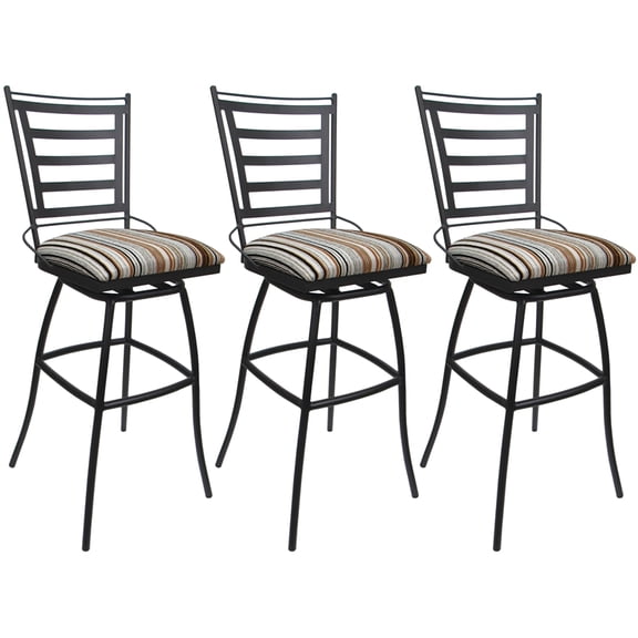 Set of 3 Outdoor Indoor Bar Stools - Jenna Armless - Nutmeg Fabric - Gray