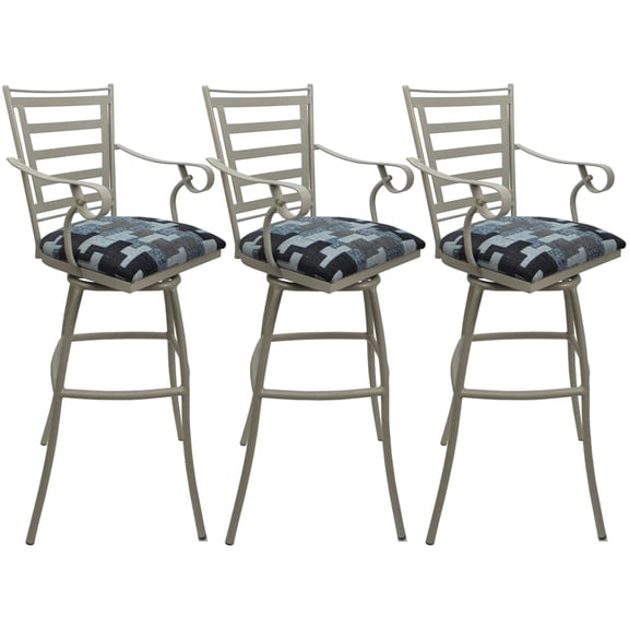 Set of 3 Outdoor Indoor Counter Stool 26" - Jenna Arms - Flint Fabric - Beige