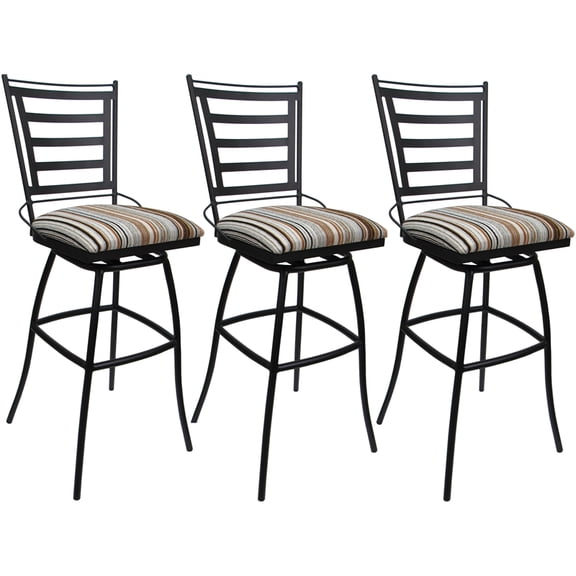 Set of 3 Outdoor Indoor Counter Stools - Jenna NO Arms -Driftwood Nutmeg - Black