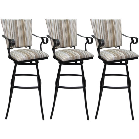 Set of 3 Outdoor Indoor Counter Stools - Jenna PB Arms - White Fabric - Black