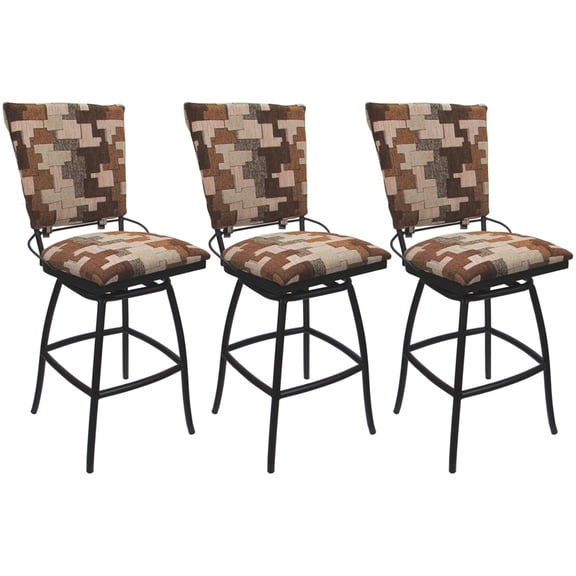 Set of 3 Outdoor Indoor Counter Stools Jenna PB Armless- Terracotta Fabric Black