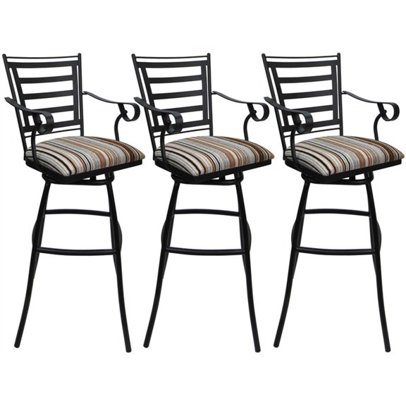 Set of 3 Outdoor Indoor Extra Tall Stool - Jenna Arms - DW Nutmeg Fabric - Black