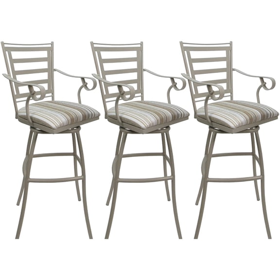Set of 3 Outdoor Indoor Extra Tall Stool - Jenna Arms - DW White Fabric -Beige