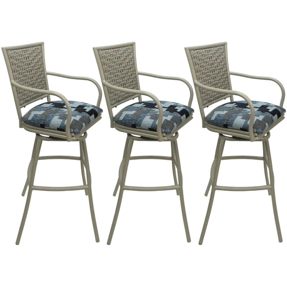 Set of 3 Outdoor Indoor Extra Tall Stools - Erin- Craftsman Flint Fabric - Beige