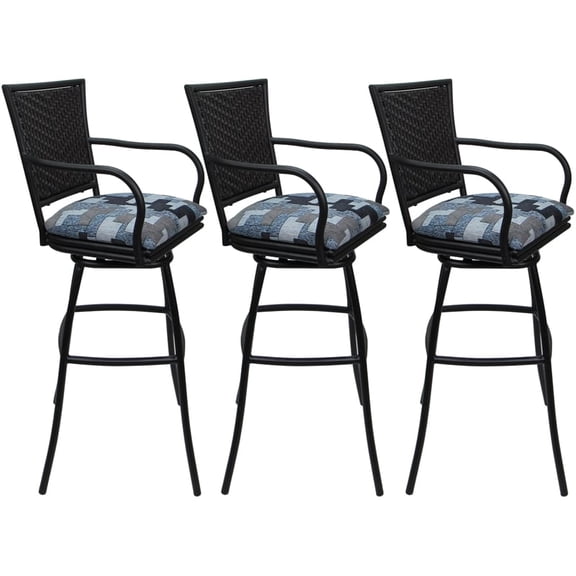 Set of 3 Outdoor Indoor Extra Tall Stools - Erin- Craftsman Flint Fabric - Black