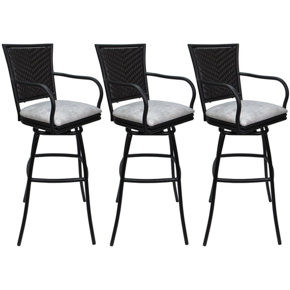 Set of 3 Outdoor Indoor Extra Tall Stools - Erin Arms - UH W Stone Vinyl - Black