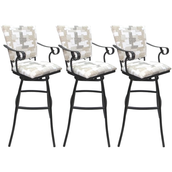 Set of 3 Outdoor Indoor Extra Tall Stools - Jenna PB Arms - White Fabric - Gray