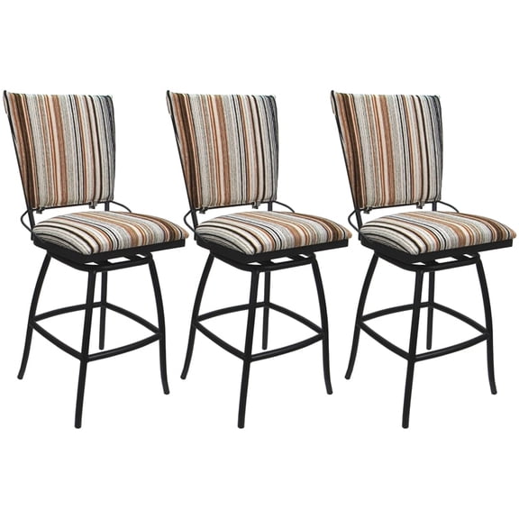Set of 3 Outdoor Indoor Extra Tall Stools Jenna Armless - Nutmeg Fabric - Black